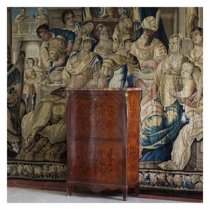 A LOUIS XV ORMOLU-MOUNTED AMARANTH, TULIPWOOD AND KINGWOOD, MARQUETRY SECRETAIRE A ABATTANT
