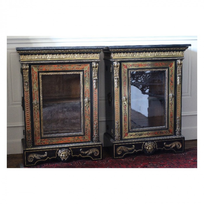 A PAIR OF NAPOLEON III ORMOLU-MOUNTED BOULLE MARQUETRY PIER CABINETS. CIRCA 1860